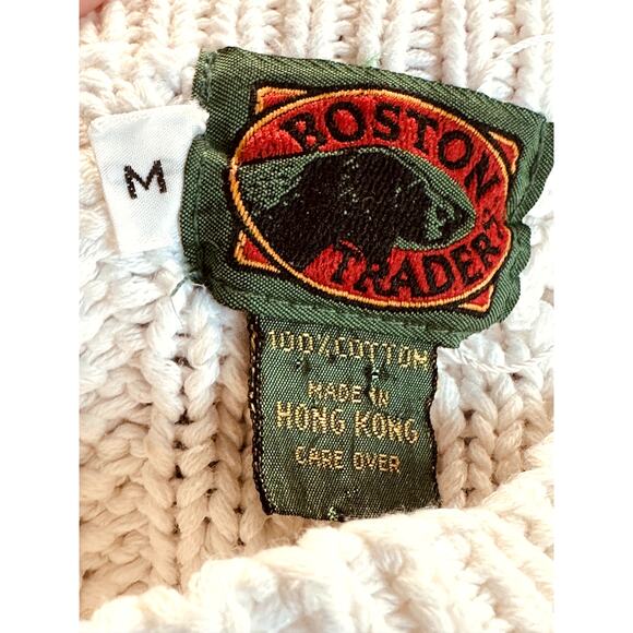 VINTAGE 90S Boston Traders White Knit Retro 100% Cotton Sweater Size M - Picture 3 of 4